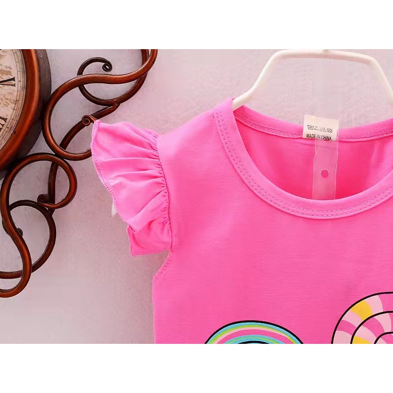 Conyson High Quality Bow Floral Patterns Little Girls Clothing 2 Piece Sets Cartoon Printing Cotton Shorts Kids Clothing