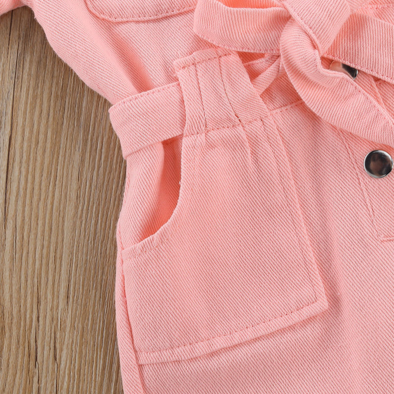 Baby Girls Denim Jumpsuit Overalls 2022 Kids Clothes Toddler Short Sleeve Lapel Pocket Long Pant Romper Children Outfit