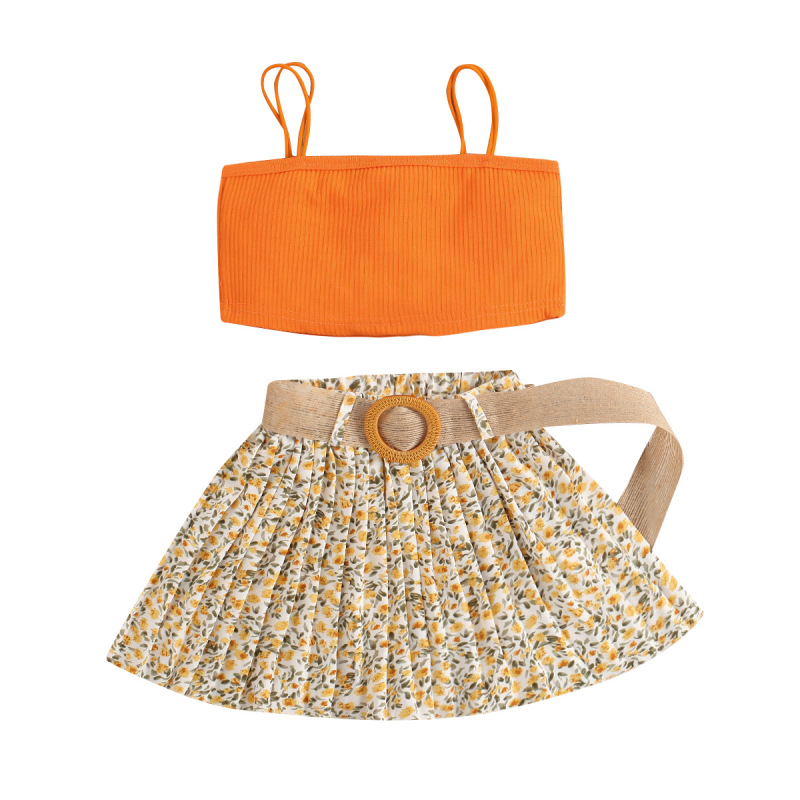 Conyson Bulk Little Kids Summer Sleeveless Slip Pleated Floral Print Skirt 1-6 Years Two Pieces Clothing Set 2023 Baby Girls Set