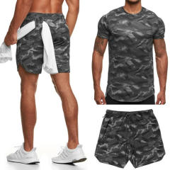 Conyson New Arrival Gym Clothing Workout Cotton Sports Short shirt and Outfit suit 2 pieces Sportswear Fitness Men set