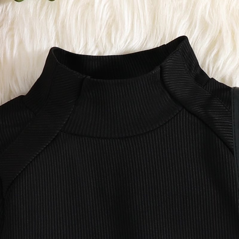 Conyson Hot Wholesale Autumn Winter Turtleneck Cratered Knitting Houndstooth Lattice 3-8 Yrs Baby Girl Shorts Two Pieces Set