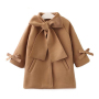 Comyson Wholesale Warm Wear Solid Midi Children's Girl Jacket Korean Essential Bow Elegant Kids Girls Long Sleeve Dust Coat