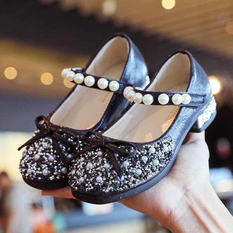 Conyson Hot Sale Spring Summer Princess Glass Slipper Diamond Casual Glitter Children Leather Mary Jane Shoes for Kids Girls
