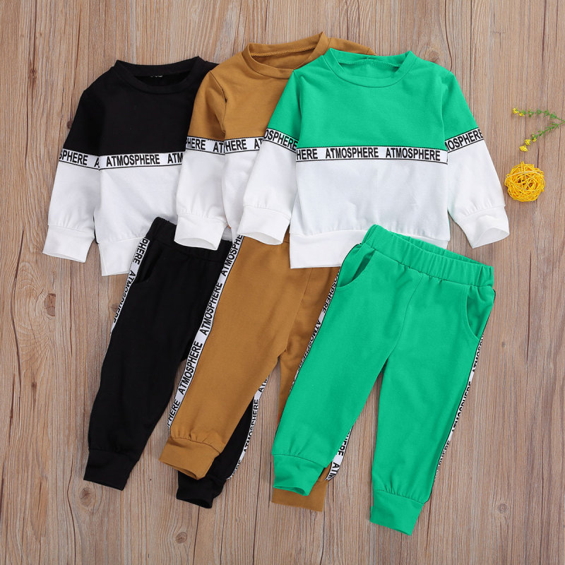 Conyson Wholesale Casual Kids Boys Clothing Sets Letter Printing Long Sweater Jogger Pants 2 Piece Boy Tracksuit Outfits