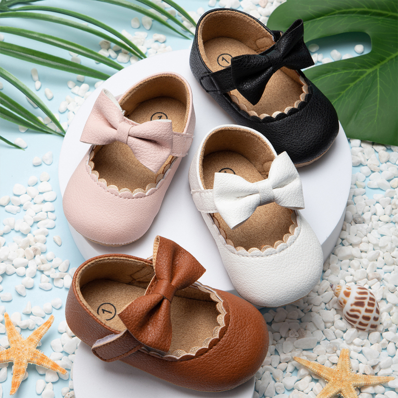 Conyson Hot Baby Casual Shoes Infant Toddler Bowknot Non-slip Rubber Soft-Sole Flat PU First Walker Newborn Bow Decor Leather