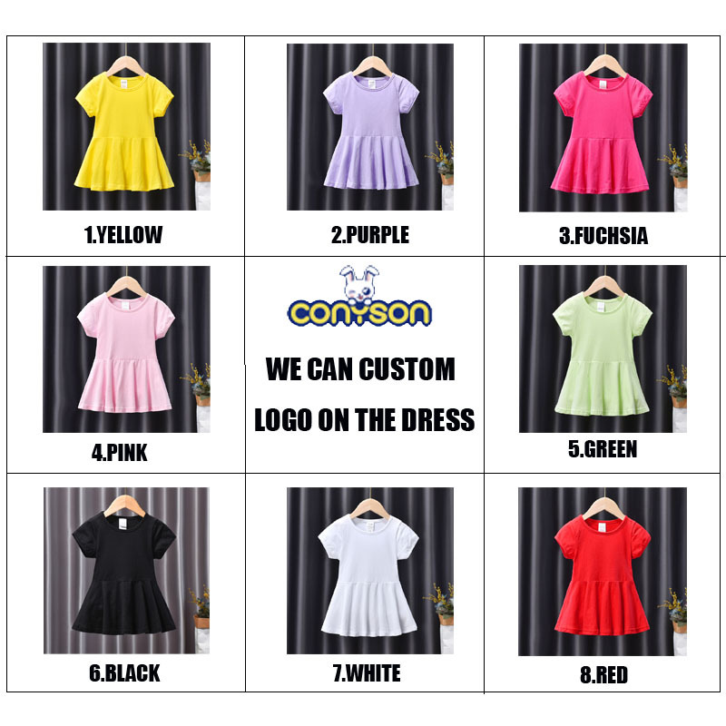 Vestido infantil de algodão personalizado, modelo princesa, para meninas, estilo coreano, ideal para o verão, com logo personalizado e em alta demanda.