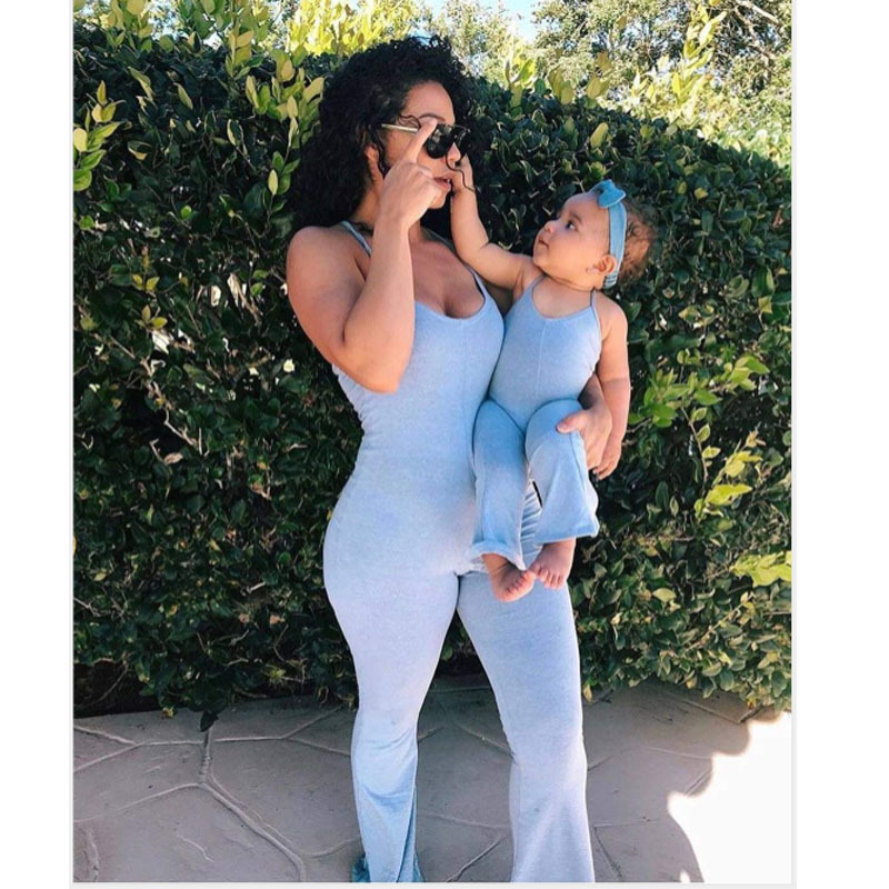 2022 Solid Color Top Sling Jumpsuit Mommy and Me Outfits Pullover Crewneck Sweatshirt Family Clothing Mother and Daughter Sets