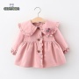 Conyson Infant Girls Solid Cute Coat Button Long Sleeves Baby Clothing Flower Dress Litter Princess Boutique Jacket