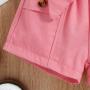 Conyson Hot Sale Girls Fashion Summer Europe Style Sleeveless V-Neck Cotton Pocket Polo Shirt Strip with bow 2 Pcs Girls Set