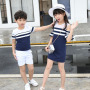 2020 Hot Sale Striped Knitted Short Sleeve T Shirt Parent-Child Outfit Family Matching Clothing Sets