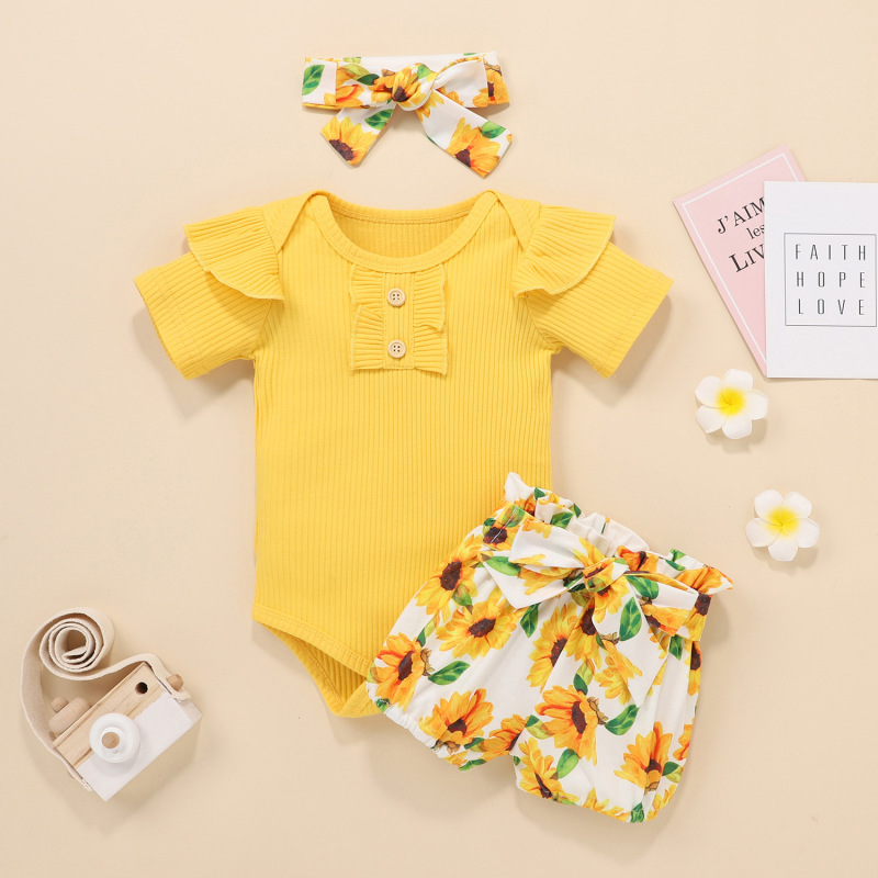 Conyson New Fashion Baby Clothes Baby Girl Romper button short sleeve Newborn Cute Headband Baby Girls Clothing Jumpsuit Romper