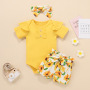 Conyson New Fashion Baby Clothes Baby Girl Romper button short sleeve Newborn Cute Headband Baby Girls Clothing Jumpsuit Romper