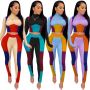 2022 Women Spliced Midriff Baring Top Sets Skinny Shirt Pencil Pants Two Piece Outfits Solid Color Sports Home Suit