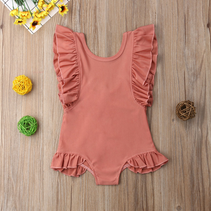 Conyson Cute Toddler Kids Baby Girls Swimwear Ruffles Sleeve Solid One Piece Summer Swimsuit Bathing Suit Bikini Clothes Kids