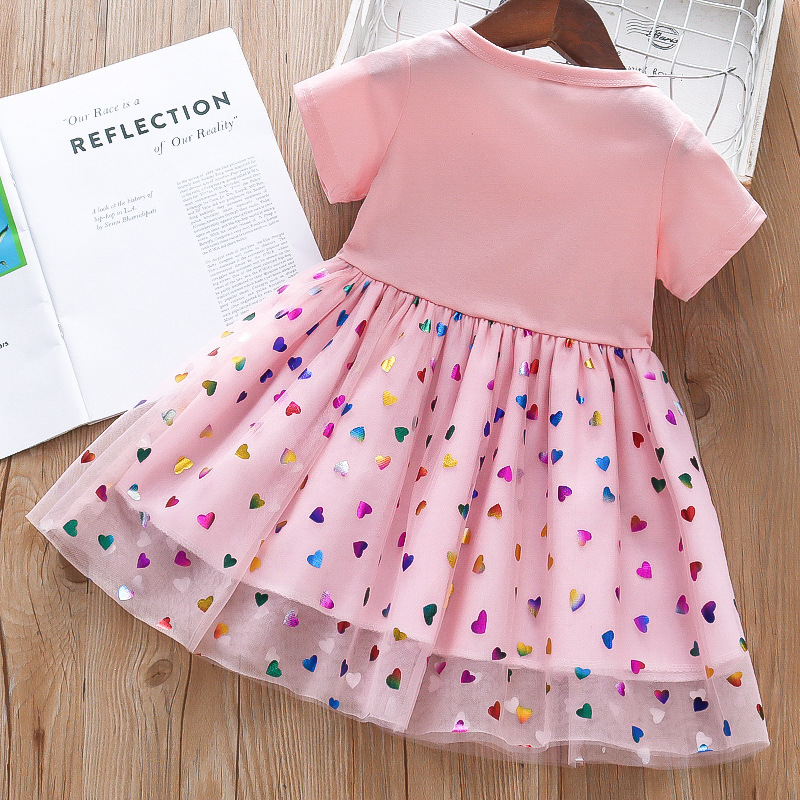 Conyson New Summer Girls Dress Cotton Cartoon Unicorn Splicing Mesh Party Princess Dresses For 2-6 Years Girls Birthday Clothes