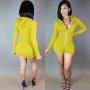 hot sale fashion summer sexy women elastic S-XL clothes one piece solid color Jumpsuit zipper adult lady short clothing hoodie