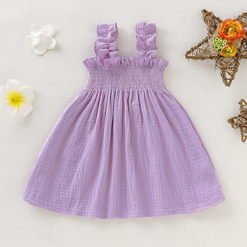 Conyson Girls Frock Kids Dress 2021 New Style Baby clothes Wholesale New Design pure color High Quality Baby Girls Dresses