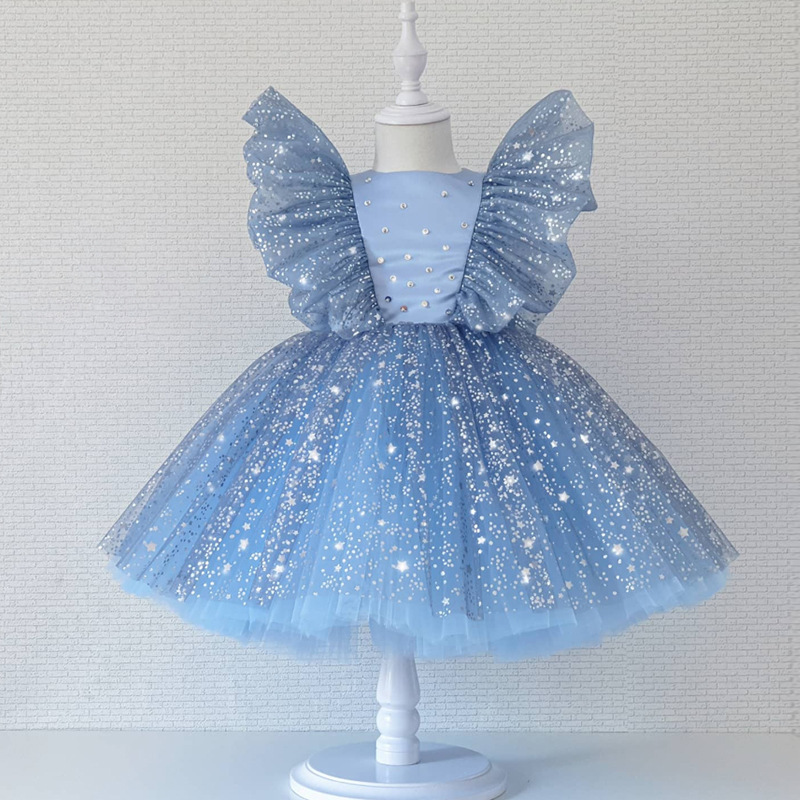 Conyson Princess Dress Girls Sequin Tutu Lace Mesh Birthday Prom Toddle Kids Elegant Party Clothes Children Baptism Dresses
