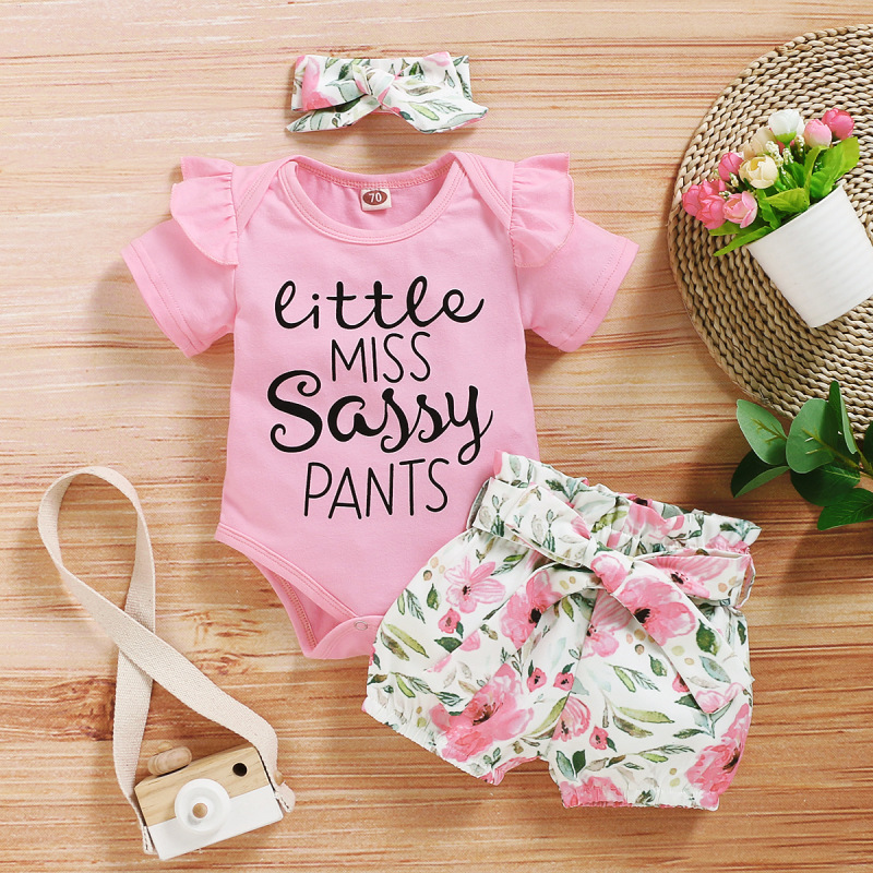Factory Price Newborn Baby Girls Clothing Knitted Romper Sets Three-piece Suit little girls clothing sets
