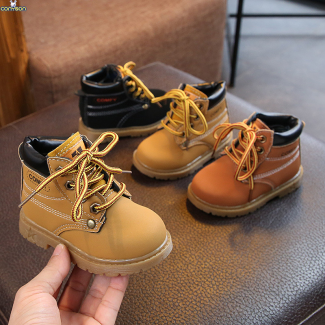 Conyson wholesale good quality kids winter Korean fashion boutique designer little boy girls Outdoor pu leather martin boot