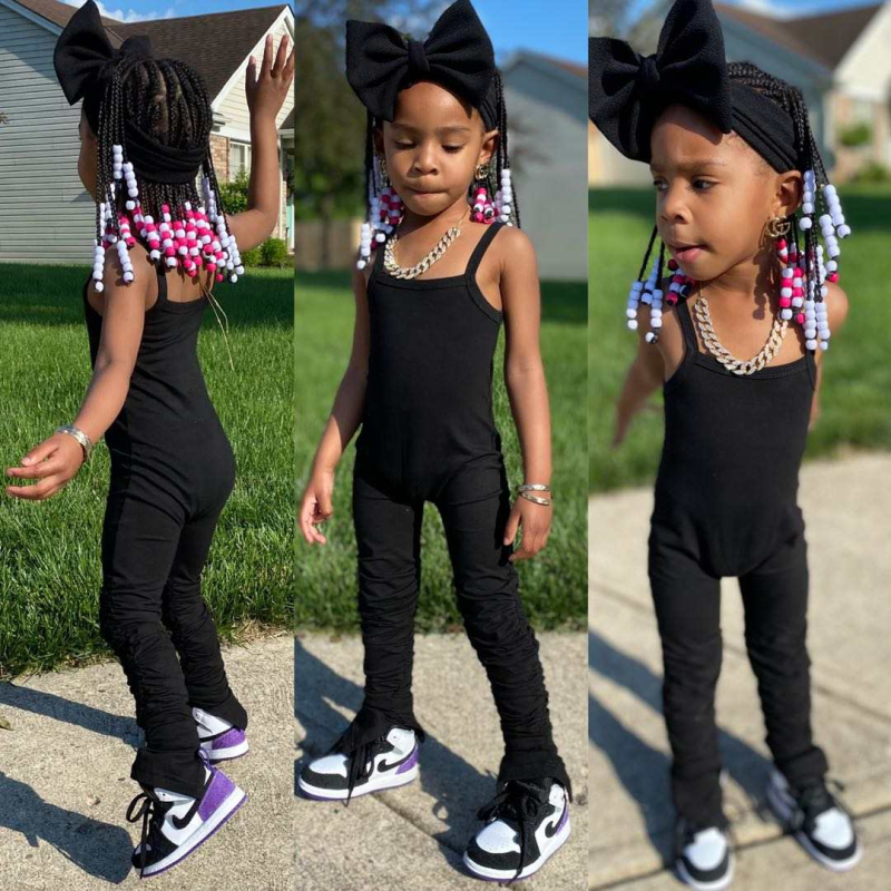 Conyson 2022 summer hot sale Little Girl OEM Fashion Pure Colors Solid Soft Cotton Baby Girls Amour Scrunched stack Jumpsuit