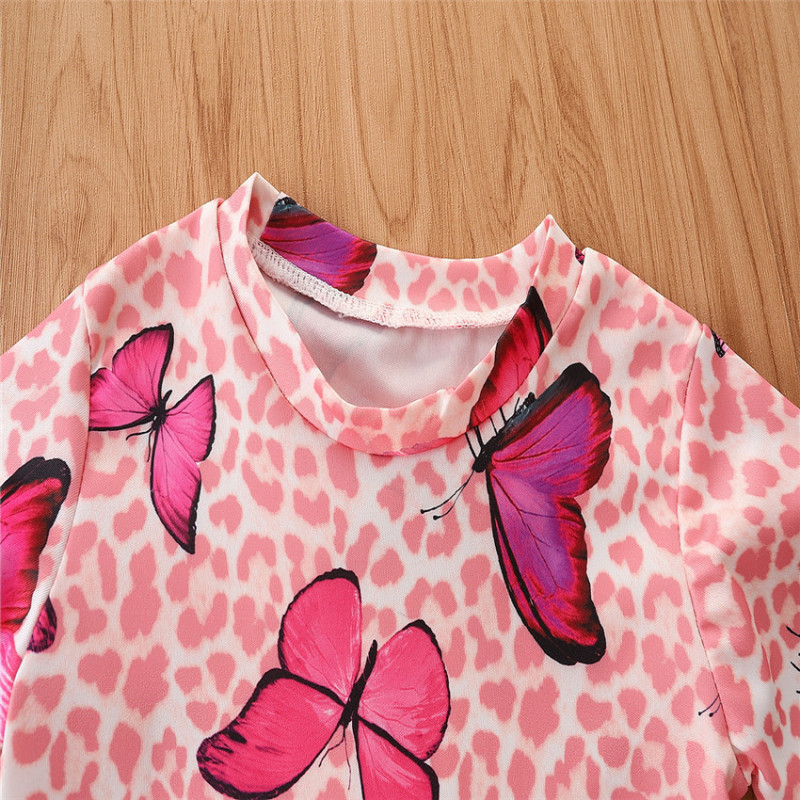Conyson baby Girls cute butterfly print suit Soft Short Biker leopard print Set Match A Little Tight Shorts Outfits