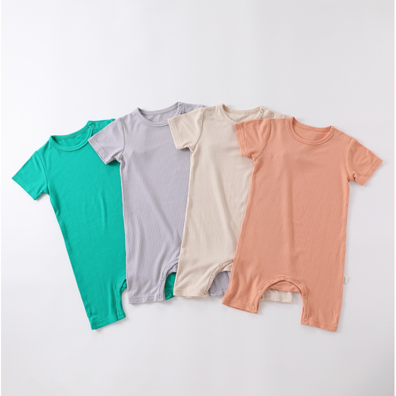 Conyson Wholesale Summer Unisex Baby Romper Short Sleeve One Piece Cotton Solid Knitted Infant Toddler Boys Clothes Romper