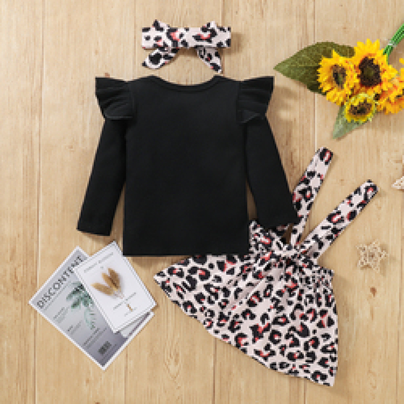 Hot Sale Girls long sleeve sets knitting ruffle tops+suspender skirt+headband 3PCs girls clothing sets baby clothes