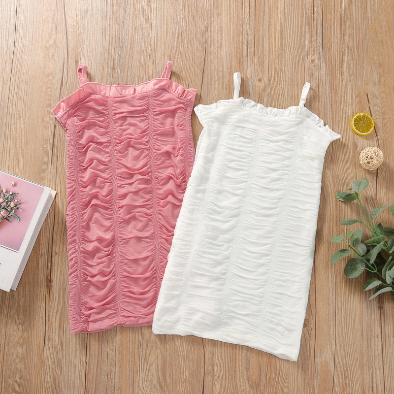 Conyson 2022 Summer Solid Baby Girls Sleeveless Sundress Fashion Bodysuit Pink Slip Dress Girl Spaghetti Strap Party Dress