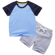 Sky blue dark blue + gray color matching short T suit