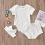 Conyson Hot Sale New Designer Baby Girls Clothes Outfits Cotton Summer Kids Short Sleeve T-Shirts+Shorts+Headband Clothing Set