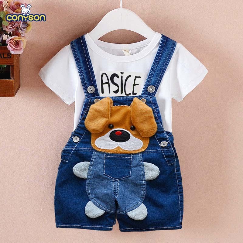 Conyson Summer Fashion Infants Girls Clothing Boy Print Pants Casual Cartoon Cloth Jeans Baby Denim Short Overalls trousers