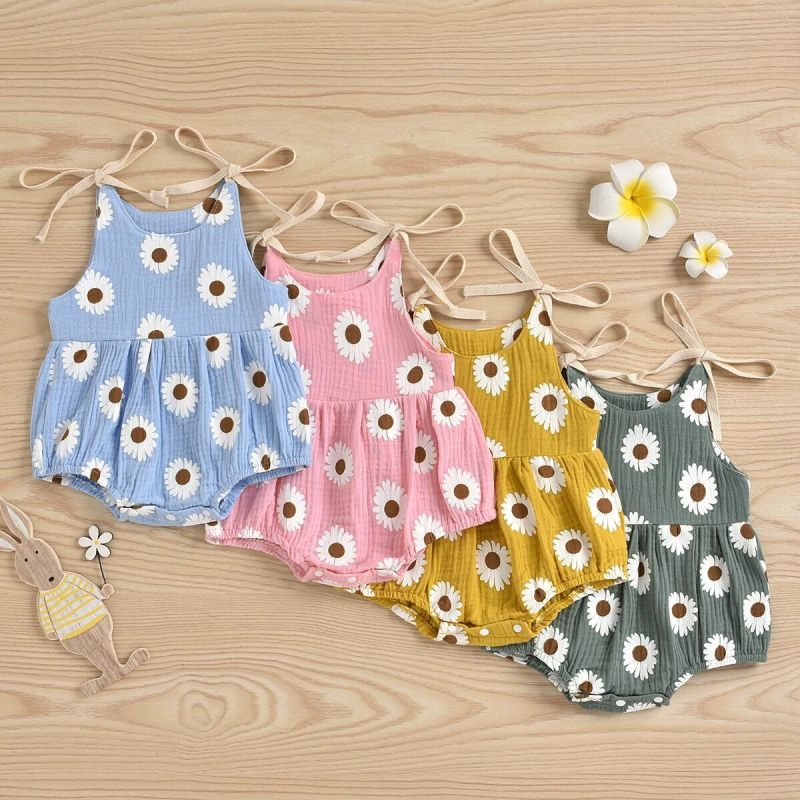 Conyson Infant Baby Bodysuits Sleeveless Vest Cute Flower Printing Boutique Toddler Girls One-piece Clothes Baby Girls Romper