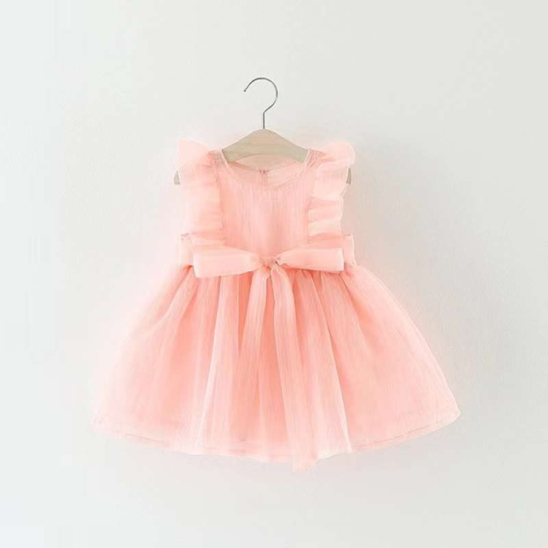 Conyson Summer New Arrival Sweet Style Cotton Lace Sleeveless Solid Mesh Bowknot Baby Girl First Party Birthday Dress