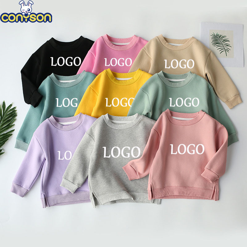 Conyson Custom Blank Wholesale Toddler Kids Clothes Baby Girls Cotton Round Neck Sports Outfit Pullover Causal Girls Sweatshirt