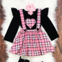 Conyson Wholesale New Designer Valentine's Day Kids Gift Clothes Long Sleeve Dots Tops+Halter Layered Kids Girls Clothing Set