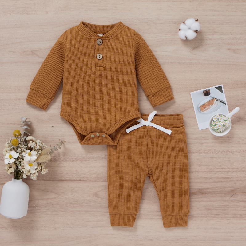 Conyson High Quality New Casual Cotton Autumn Long Sleeve Infant New Baby Clothes Romper and Pant 2Pcs Baby boys Clothing Set