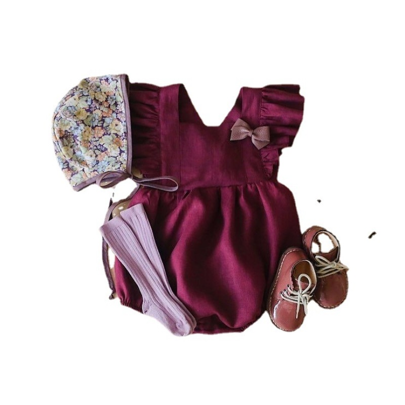 Summer Seersucker Linen Onesie Kids Girls Rompers Ruffle Baby Clothing New Selling Jumpsuit Baby Sleeve Jumpsuit Baby Romper