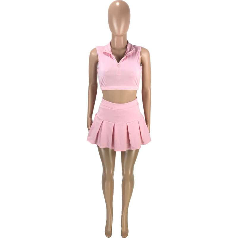 Summer Two Pieces Shorts Sets Skinny Sleeveless Hollow Out Tank Top Tennis Skirt Casual Solid Custom Women 2 Piece Set Clothing