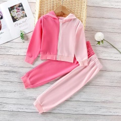 Conyson New autumn products Children's Bicolor Thickened Suit Jogging Boutique Cotton Hoodie 2 Pieces kids girls Jogging set