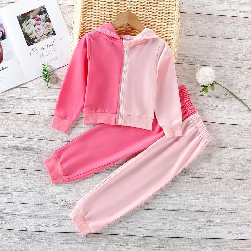 Conyson New autumn products Children's Bicolor Thickened Suit Jogging Boutique Cotton Hoodie 2 Pieces kids girls Jogging set