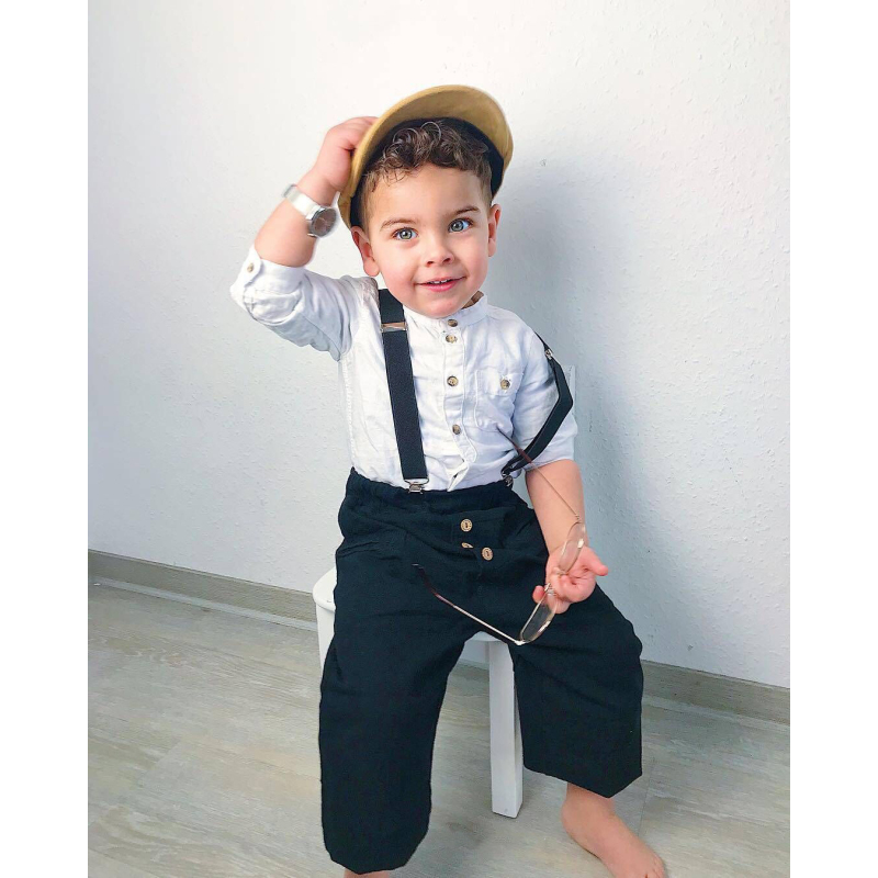 Custom Apparel Shirt Long Sleeve Top Shirt Rompers Kids Boy Suspender Pants 2 Piece Set