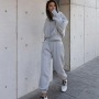 Hot Sale High Quality Custom Long Sleeve Tracksuit Sport Gym Pullover Plain Crop Top 2 Pieces Jogging Oversized Women's  Set