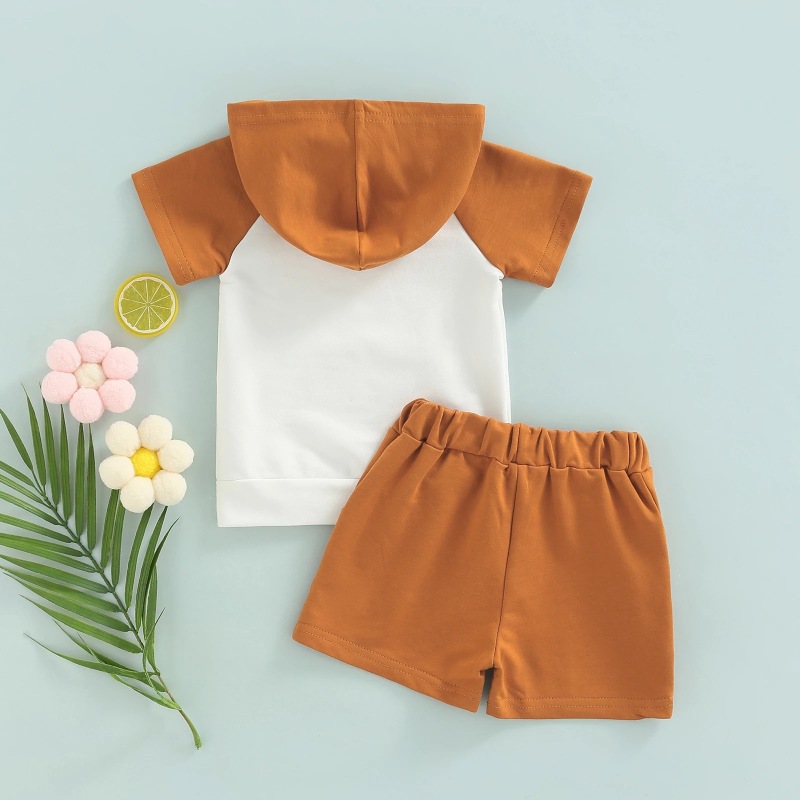Conyson custom logo made korea fashion designer boutique baby boy cotton hoodie shorts clothing suit kids 2 pieces clothes set