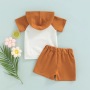 Conyson custom logo made korea fashion designer boutique baby boy cotton hoodie shorts clothing suit kids 2 pieces clothes set
