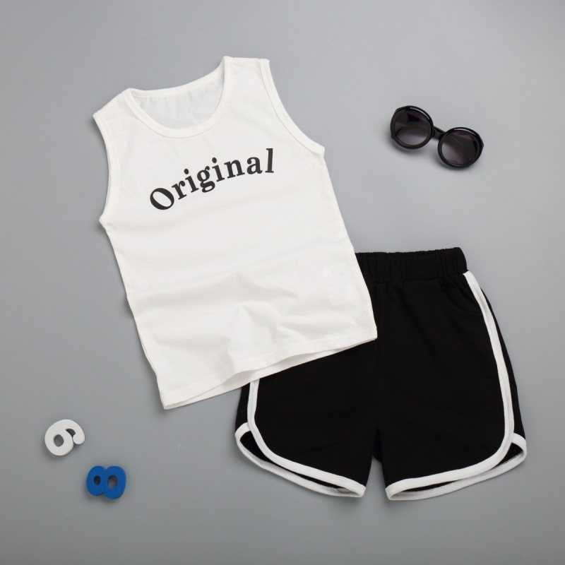 Conyson Wholesale Summer Kids Clothes Baby Boys Casual Custom Logo Solid Vest Tops Shorts Fashion Sports Clothing Set Outfit