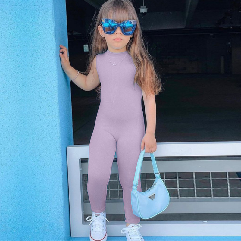 Conyson Summer Hot Sale Little Girl Clothing Oem Fashion Colors Solid Soft Cotton Baby Girls Sleeveless One Piece Jumpsuit