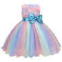Conyson Wholesale Princess Kids Girls Party Dress 3 Colors Lace Flowers Sleeveless Sequined Big Bow Tutu Sundress Layered Skirt