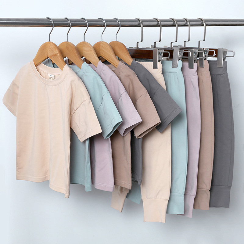 Conyson Summer Kids Boys Cotton Outfit O-neck T-shirt Tops Long Pants Toddler Baby Boy Sweatshirts Solid Kids Jogging Suits