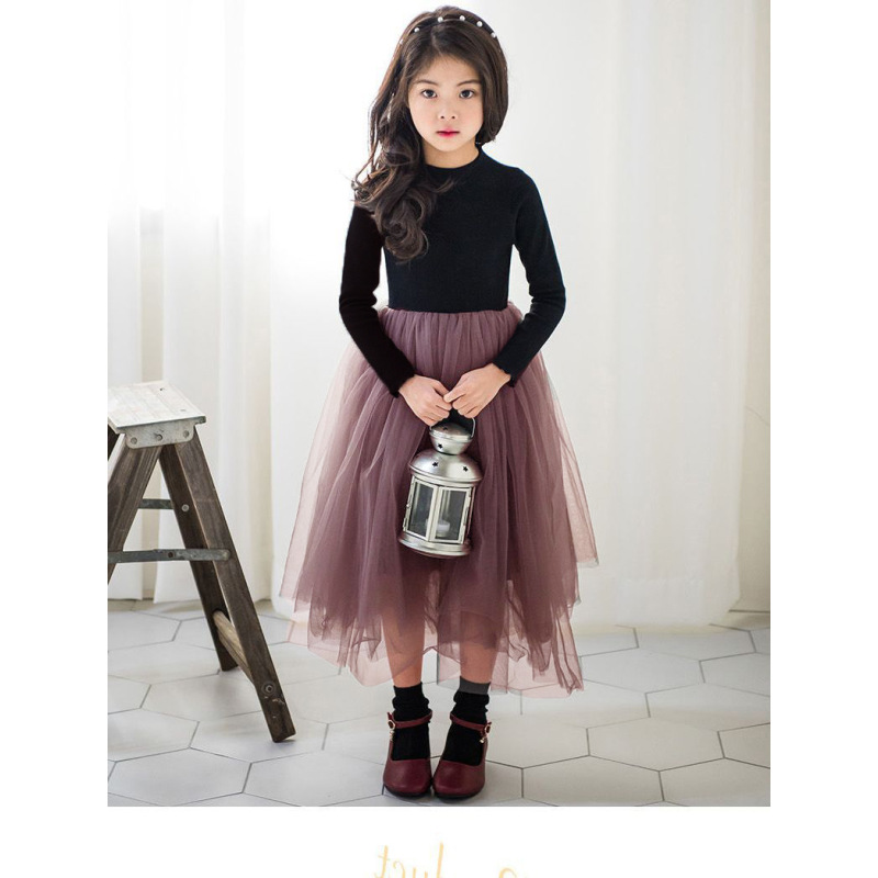 Conyson Wholesale Spring Clothing 3-15 Years Kids Long Sleeve Mesh Ballet Tulle Children Pink Dance Tutu Girls Dresses